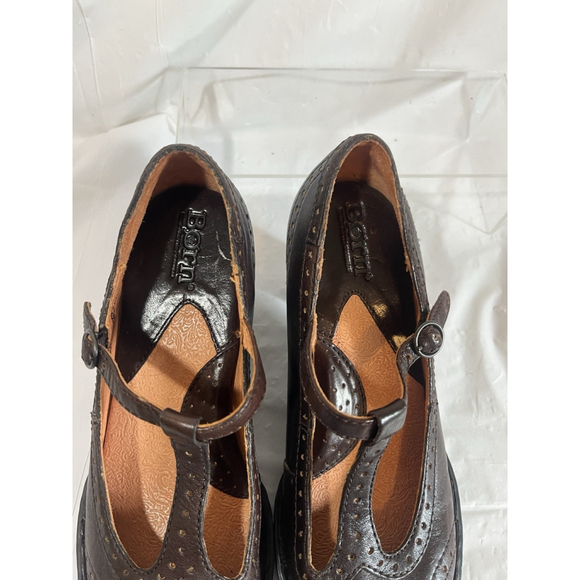 Born Polyana T strap MARY JANE LOAFER heel Size 6 M brown leather - Picture 5 of 15